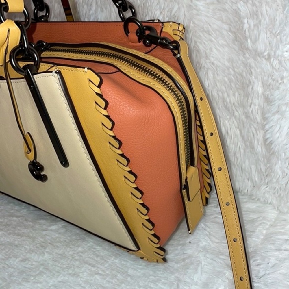 New Coach Dreamer Whipstitch Leather Satchel Bag Purse in Colorblock Tan - Picture 8 of 16